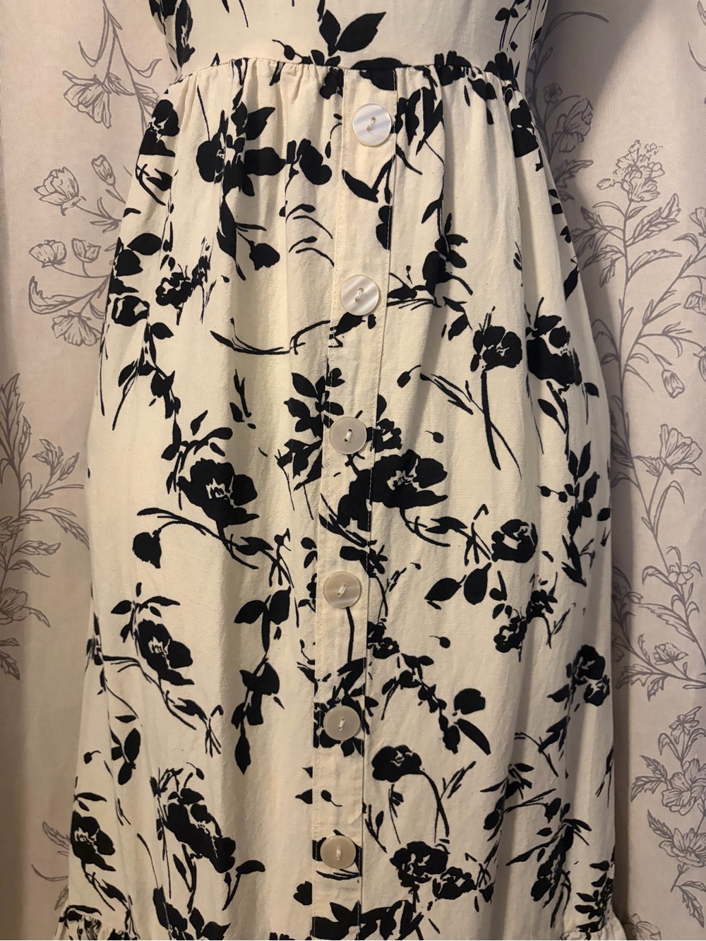Cream Floral Midi Sundress with Black Print - Picture 2 of 5